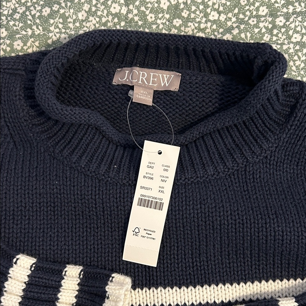 J. Crew Women's Black and White Striped Turtleneck Sweater - Picture 3 of 3